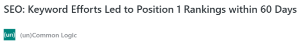 seo keyword efforts led to position 1 rankings within 60 days