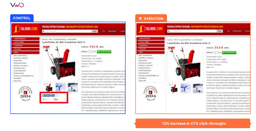 Example of A/B testing from VWO.